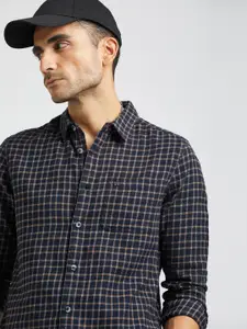 THE BEAR HOUSE Slim Fit Grid Tattersall Checked Flannel Pure Cotton Casual Shirt