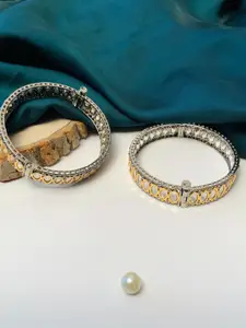ABDESIGNS Set Of 2 Silver-Plated & Stone-Studded Bangles