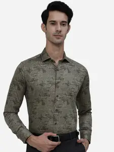 JB STUDIO Plus Size Geometric Printed Slim Fit Denim Pure Cotton Formal Shirt