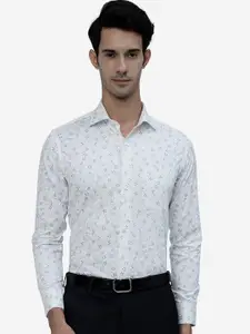 METAL Floral Printed Pure Cotton Denim Slim Fit Formal Shirt