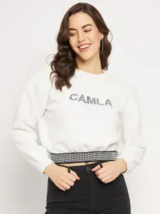 CAMLA Typography Printed Cotton Crop Pullover Sweatshirt