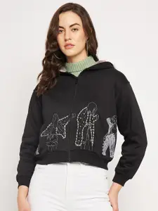 CAMLA Graphic Printed Hooded Cotton Crop Sweatshirt