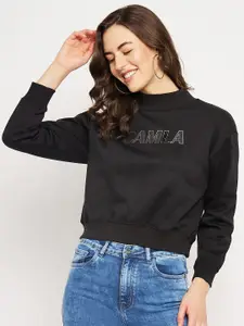 CAMLA Typography Printed Cotton Pullover Crop Sweatshirt