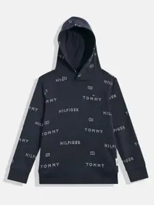 Tommy Hilfiger Boys Brand Logo Print Knitted Hooded Sweatshirt
