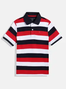 Tommy Hilfiger Boys Striped Polo Collar Pure Cotton T-shirt