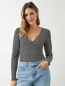 DOROTHY PERKINS Ribbed Striped Wrap Top