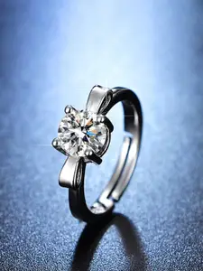 Jewels Galaxy Women Silver-Plated Crystal-Studded Adjustable Finger Ring