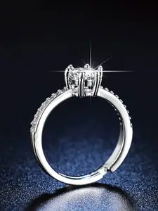 Jewels Galaxy Silver-Plated AD-Studded Contemporary Solitaire Adjustable Finger Ring