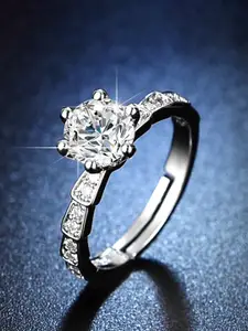 Jewels Galaxy Silver-Plated Stone-Studded Adjustable Finger Ring