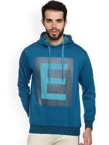 Duke Men Blue Printed Hooded Sweatshirt