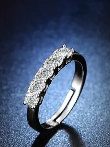 Jewels Galaxy Silver-Plated Stone-Studded Adjustable Finger Ring