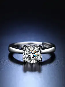 Jewels Galaxy Silver-Plated & AD-Studded Adjustable Finger Ring