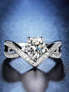 Jewels Galaxy Silver-Plated & AD-Studded Adjustable Finger Ring