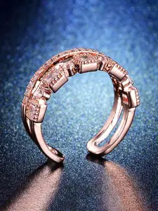Jewels Galaxy Rose Gold Plated & AD Studded Adjustable Finger Ring