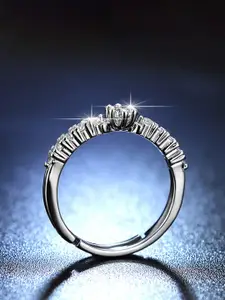 Jewels Galaxy Silver-Plated AD Stone-Studded Adjustable Finger Ring