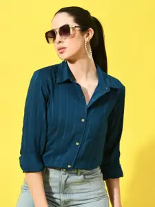 CHARMGAL Classic Fit Vertical Striped Casual Shirt