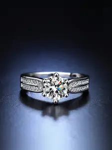 Jewels Galaxy Silver-Plated & AD-Studded Adjustable Finger Ring