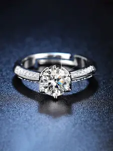 Jewels Galaxy Silver-Plated AD-Studded Contemporary Anti-Tarnish Adjustable Ring