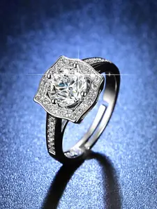 Jewels Galaxy Silver-Plated Crystal Studded Adjustable Finger Ring