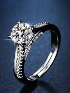 Jewels Galaxy Silver-Plated AD Stone & Crystal-Studded Adjustable Finger Ring