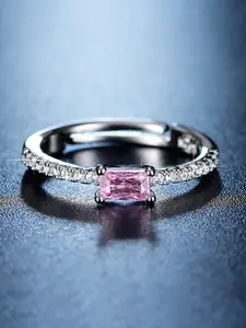 Jewels Galaxy Silver-Plated AD Stone -Studded Adjustable Finger Ring