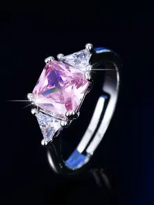 Jewels Galaxy Silver-Plated American Diamond Studded Adjustable Finger Ring