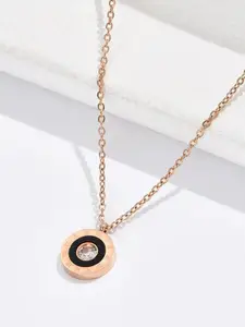 Jewels Galaxy Rose Gold-Plated Roman Numerals CZ-Studded Pendant With Chain
