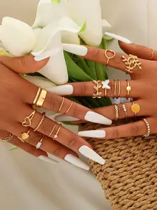 Jewels Galaxy Set Of 24 Gold-Plated Studded & Beaded Finger Rings