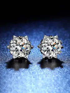 Jewels Galaxy Silver-Plated Star Shaped American Diamond Studs Earrings
