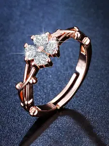 Jewels Galaxy Rose Gold-Plated American Diamond Studded Adjustable Finger Ring