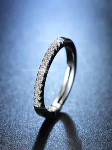 Jewels Galaxy Silver-Plated American Diamond Studded Adjustable Finger Ring