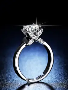 Jewels Galaxy Silver-Plated American Diamond Studded Butterfly Detail Finger Ring