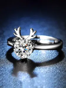 Jewels Galaxy Silver-Plated Crystal Studded Deer Themed Anti Tarnish Finger Ring