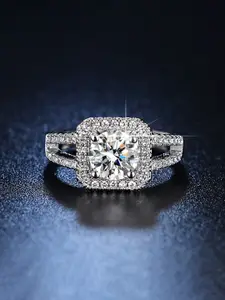 Jewels Galaxy Silver Plated AD-Studded Contemporary Solitaire Adjustable Finger Ring