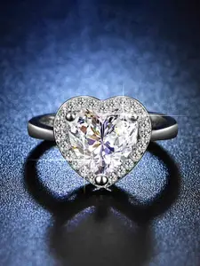Jewels Galaxy Silver Plated Crystal Studded Heart Shape Anti Tarnish Finger Ring