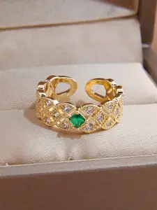 Jewels Galaxy Gold-Plated Crystal Studded Contemporary Anti Tarnish Finger Ring