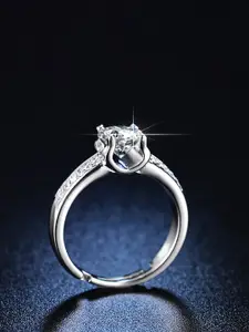 Jewels Galaxy Silver Plated American Diamond Studded Anti Tarnish Adjustable Finger Ring