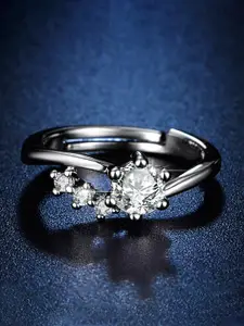 Jewels Galaxy Silver-Plated AD Studded Contemporary Anti Tarnish Adjustable Finger Ring