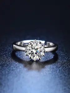 Jewels Galaxy Silver-Plated Crystal-Studded Adjustable Finger Ring