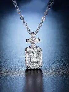 Jewels Galaxy Silver-Plated Crystal-Studded Geometrical Anti Tarnish Pendant With Chain