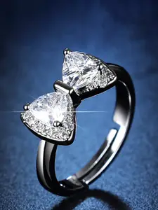 Jewels Galaxy Silver-Plated Crystal-Studded Bow Tie Shaped Adjustable Finger Ring