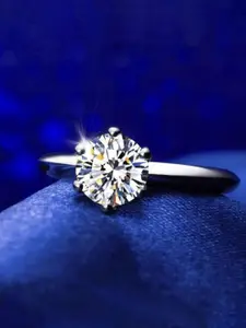 Jewels Galaxy Silver-Plated Crystal-Studded Adjustable Finger Ring