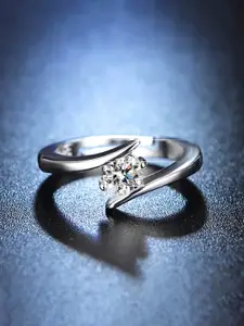 Jewels Galaxy Silver-Plated Crystal-Studded Adjustable Finger Ring