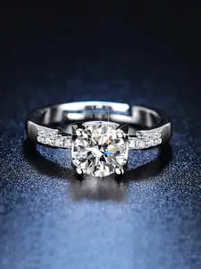 Jewels Galaxy Silver-Plated American Diamond-Studded Adjustable Finger Ring