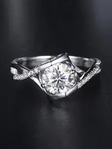 Jewels Galaxy Silver-Plated Stone-Studded Adjustable Finger Ring