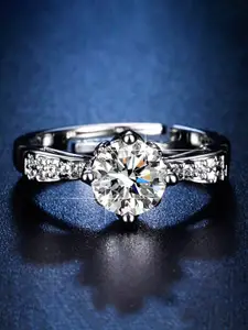 Jewels Galaxy Silver-Plated American Diamond-Studded Adjustable Finger Ring
