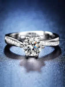 Jewels Galaxy Silver-Plated AD-Studded Adjustable Finger Ring