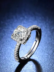 Jewels Galaxy Silver-Plated American Diamond-Studded Adjustable Finger Ring