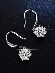 Jewels Galaxy Silver-Plated Crystal-Studded Anti-Tarnish Star Shaped Drop Earrings
