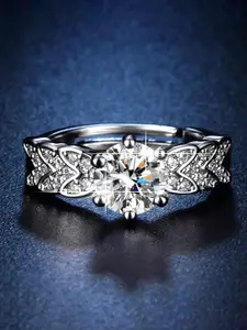 Jewels Galaxy Silver-Plated Crystal Stone-Studded Adjustable Finger Ring